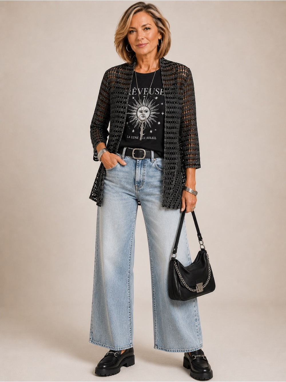 Chantal Côté Design - Textured Open-Weave Topper – Black/Cream – SzM